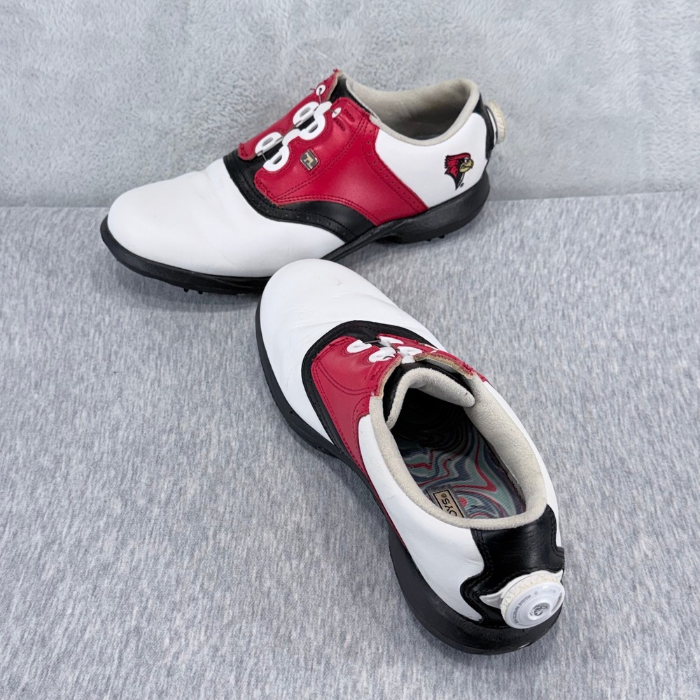 FootJoy DryJoys BOA Dial Golf Shoes Womens 8 White Red Spikes Leather Saddle